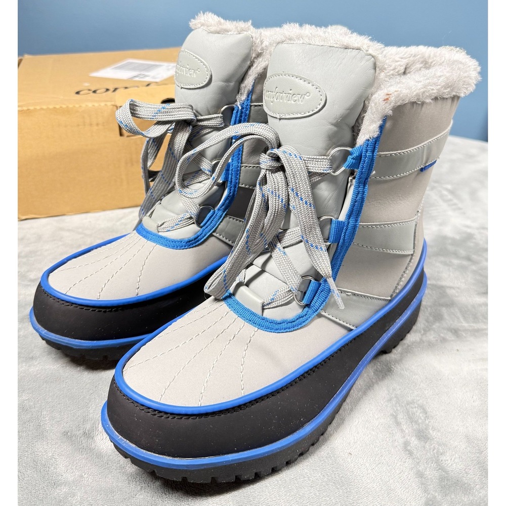 Comfortview Brienne Duck Boots Womens 10M Grey Blue Waterproof Faux Fur